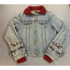 Vintage DKNY Jeans Denim Jacket Women's M Embroidered Button Up Pockets Y2K